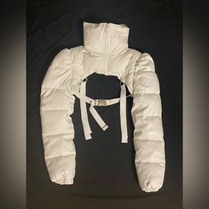 Darker Waves white filter high neck puffer shrug jacket